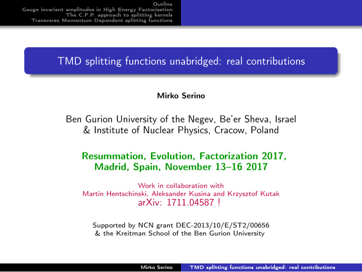 tmd splitting functions unabridged real contributions