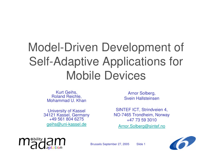 model driven development of self adaptive applications