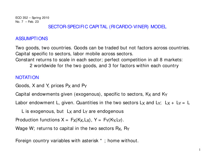 sector specific capital ricardo viner model assumptions
