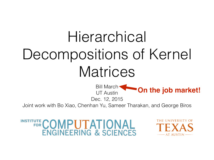 hierarchical decompositions of kernel matrices
