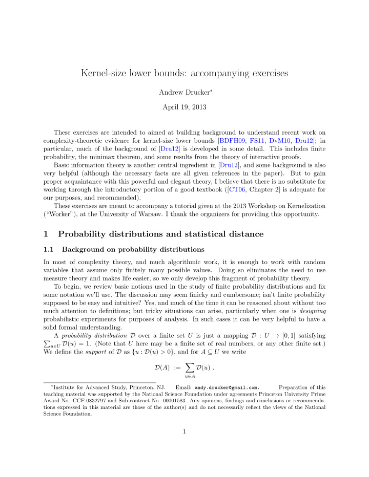 kernel size lower bounds accompanying exercises