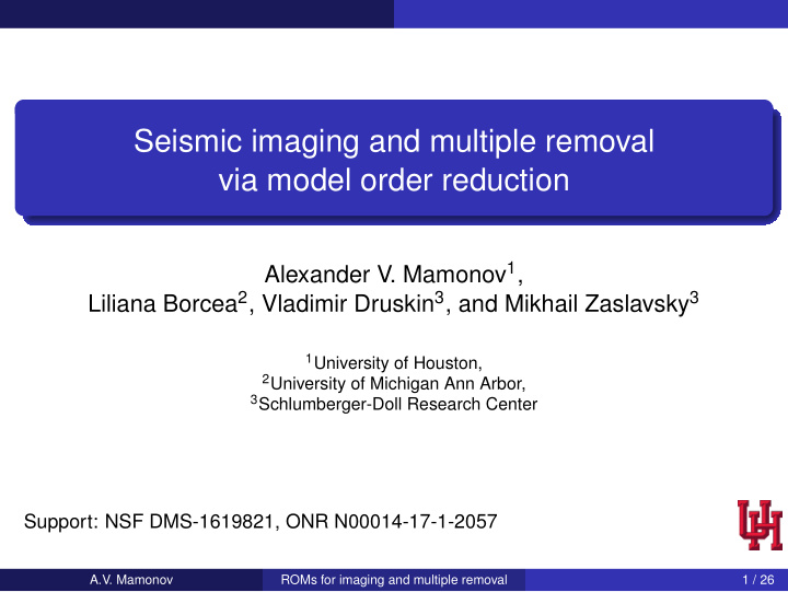 seismic imaging and multiple removal via model order