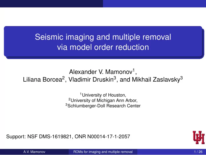 seismic imaging and multiple removal via model order