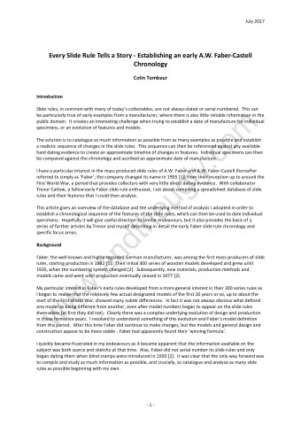 Every Slide Rule Tells a Story - Establishing an early A.W. Faber-Castell Chronology  Colin Tombeur