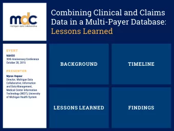 Lessons Learned  EVENT  NAHDO  30th Anniversary Conference  October 28, 2015  BACKGROUND  TIMELINE