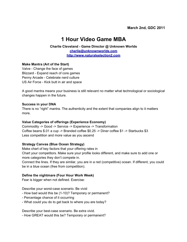 1 hour video game mba