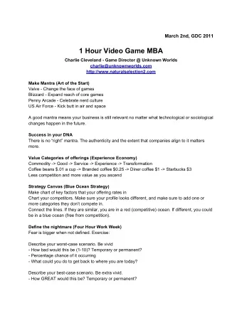 1 Hour Video Game MBA  Charlie Cleveland - Game Director @ Unknown Worlds