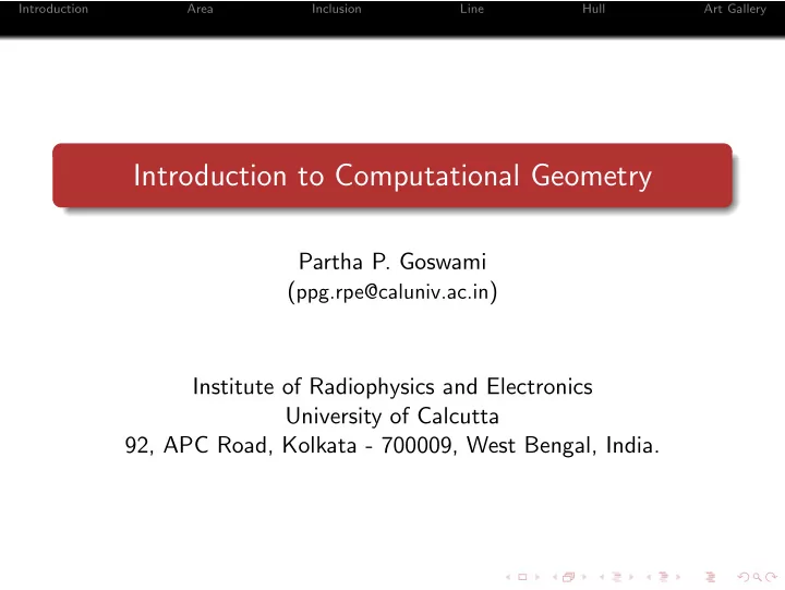introduction to computational geometry