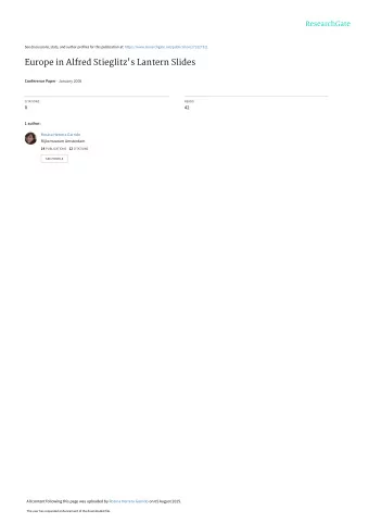 Europe in Alfred Stieglitz's Lantern Slides Conference Paper  January 2008  CITATIONS  READS  0