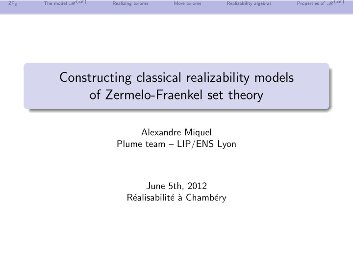 constructing classical realizability models of zermelo