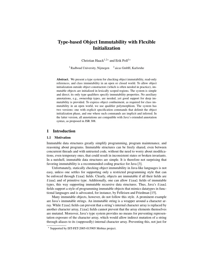 type based object immutability with flexible