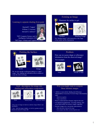 Forming an Image  Illuminate the surface to get:  Learning to separate shading from paint Marshall
