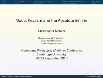 Modal Realism and the Absolute Infinite  Christopher Menzel  Department of Philosophy  Texas