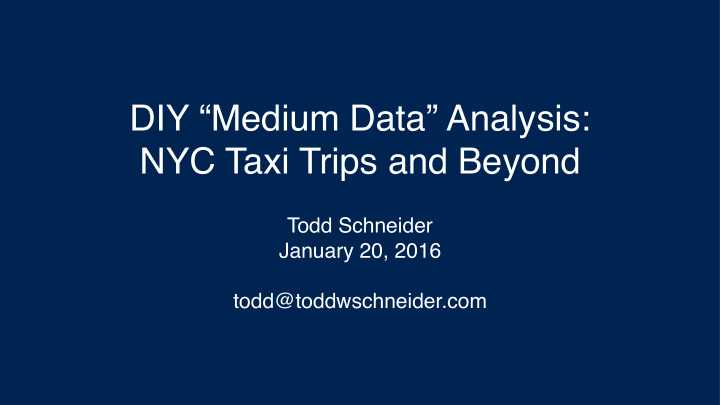 diy medium data analysis nyc taxi trips and beyond