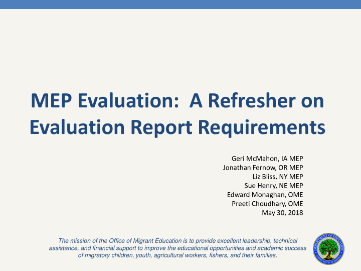 mep evaluation a refresher on evaluation report
