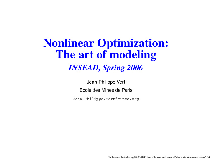 nonlinear optimization the art of modeling