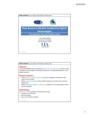 New Business Models Enabled by Digital  Technologies  A perspective from the fashion sector  Dr