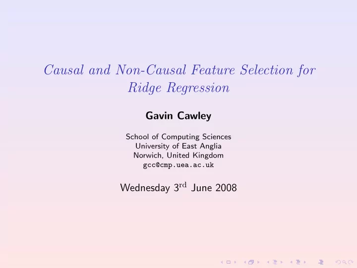 causal and non causal feature selection for ridge