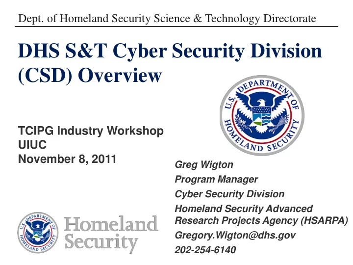 dhs s t cyber security division csd overview