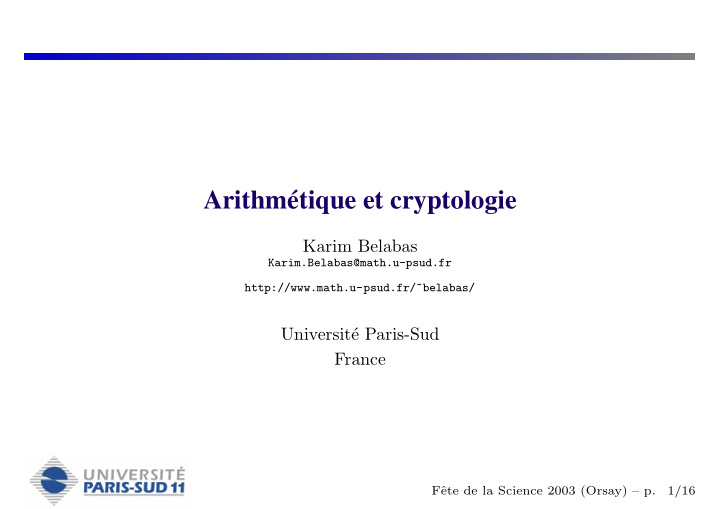 arithm tique et cryptologie