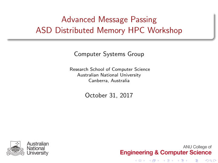 advanced message passing asd distributed memory hpc