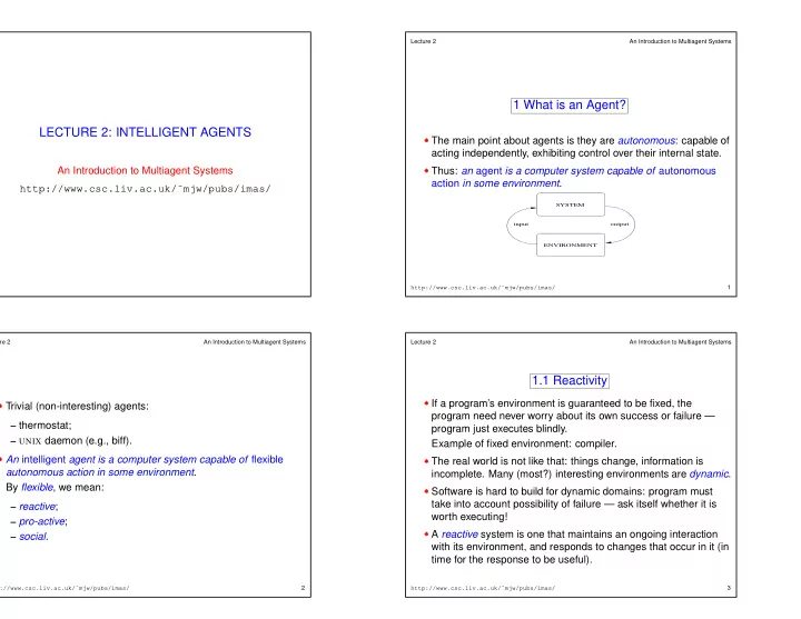 1 what is an agent lecture 2 intelligent agents