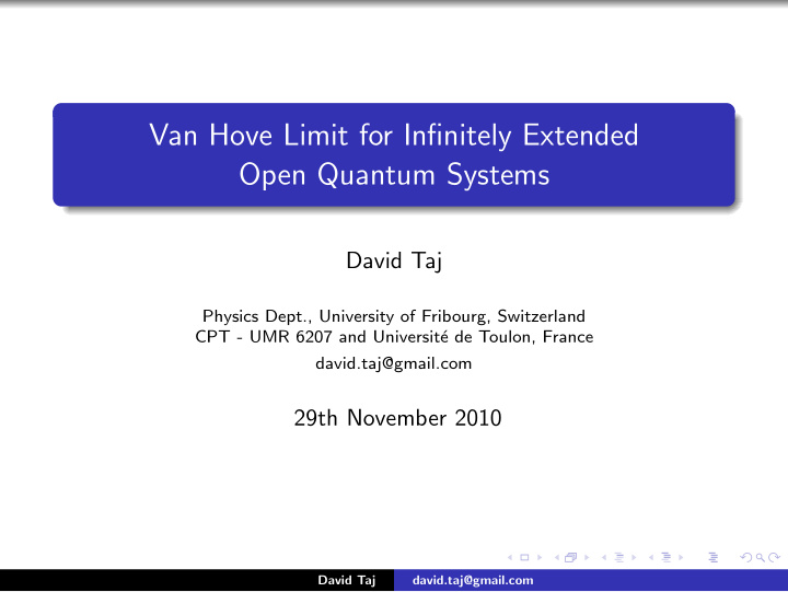 van hove limit for infinitely extended open quantum