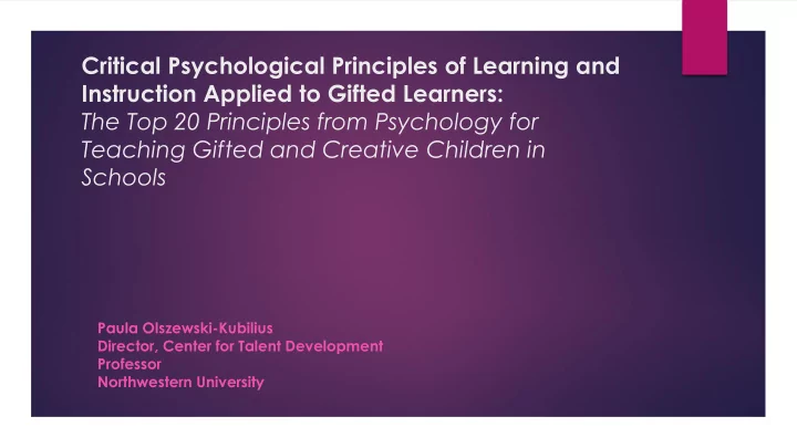 critical psychological principles of learning and