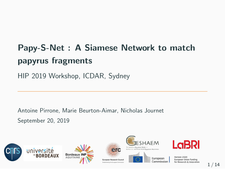 papy s net a siamese network to match papyrus fragments