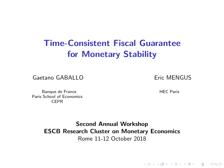 time consistent fiscal guarantee for monetary stability