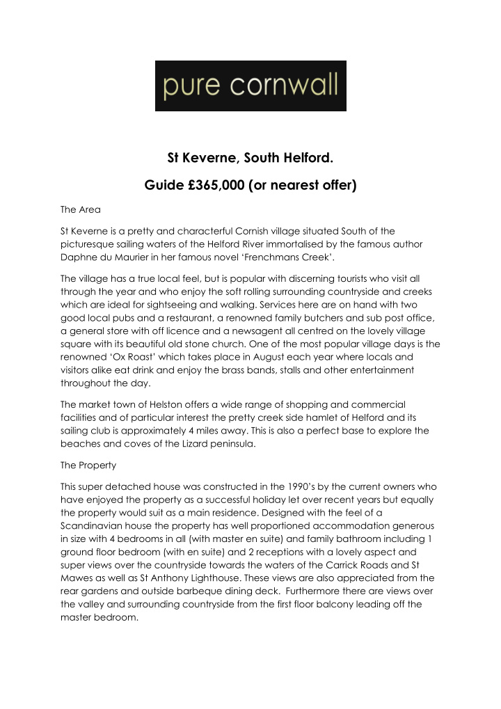 st keverne south helford guide 365 000 or nearest offer