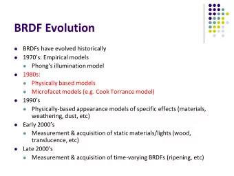 BRDF Evolution  BRDFs have evolved historically    1970s: Empirical models    Phongs