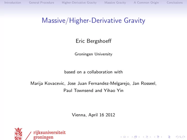massive higher derivative gravity