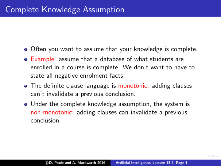 complete knowledge assumption