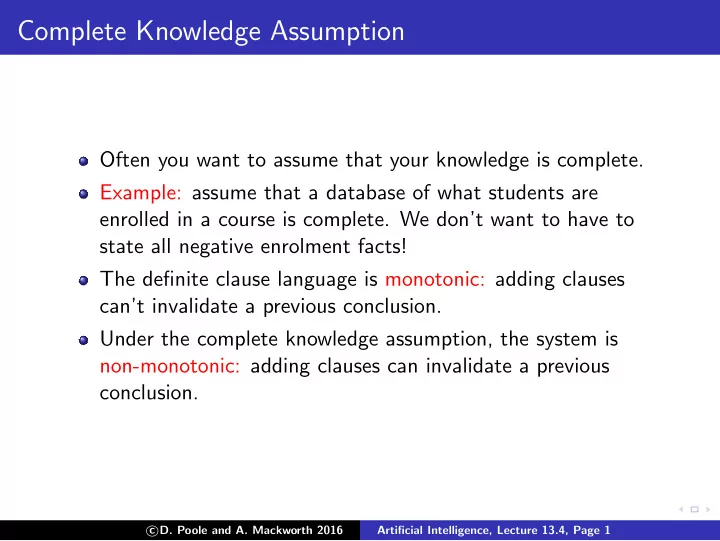 complete knowledge assumption