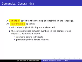 Semantics: General Idea  A semantics specifies the meaning of sentences in the language.  An