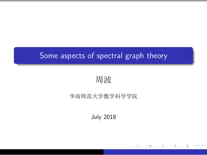 some aspects of spectral graph theory