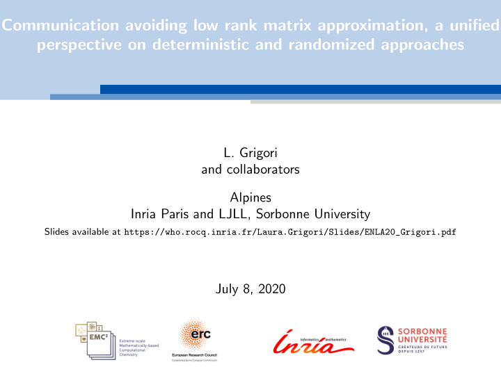 communication avoiding low rank matrix approximation a
