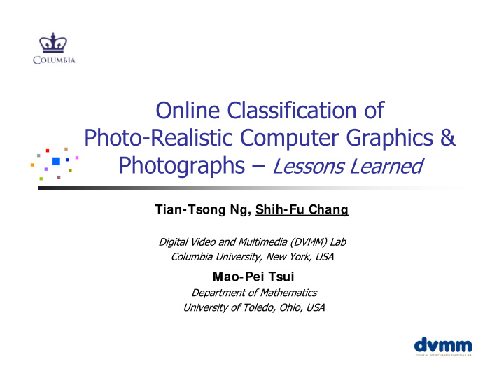 online classification of photo realistic computer graphics