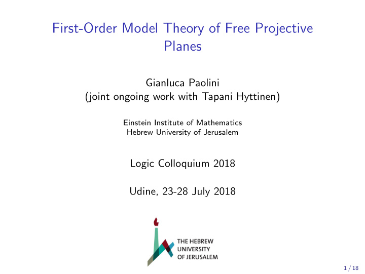 first order model theory of free projective planes