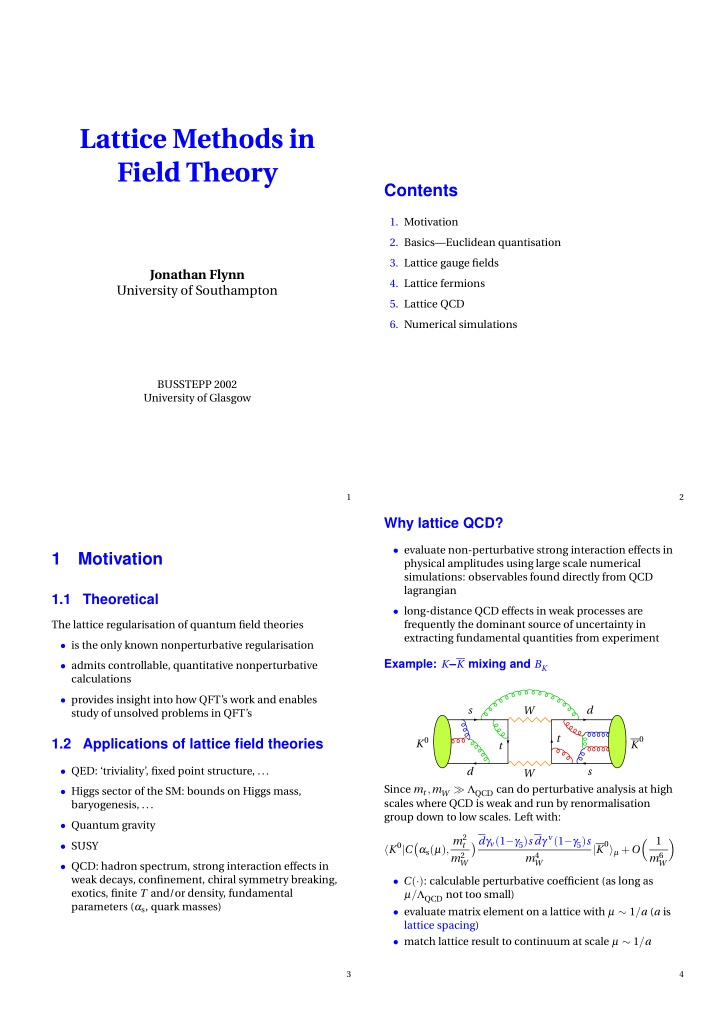 lattice methods in field theory