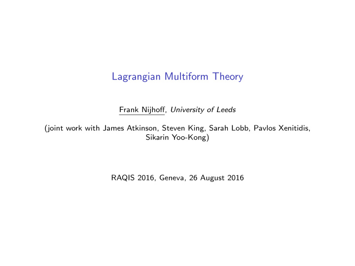 lagrangian multiform theory