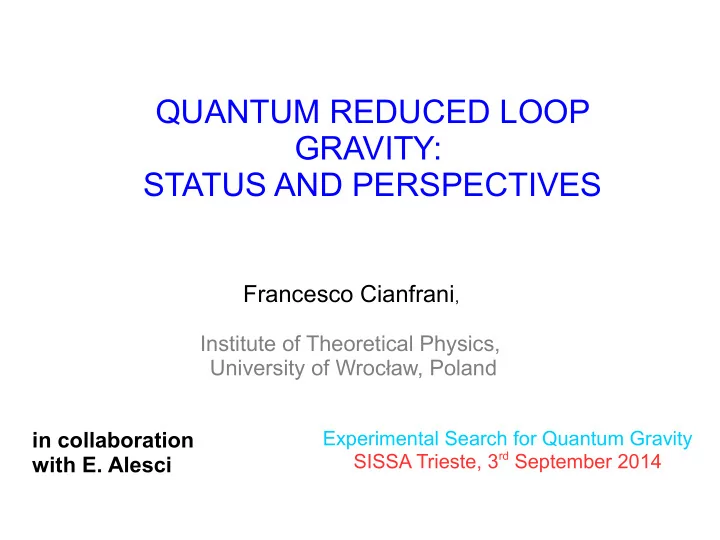 quantum reduced loop gravity status and perspectives