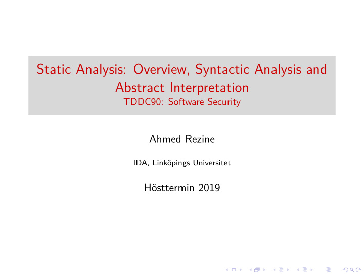 static analysis overview syntactic analysis and abstract