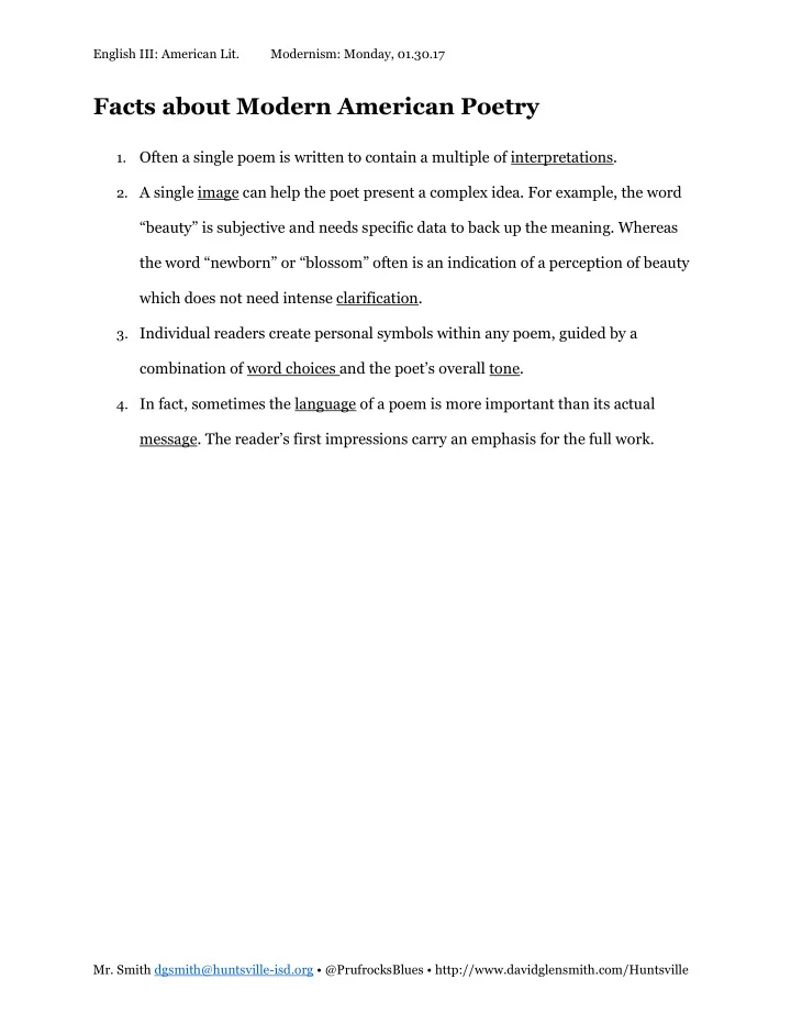 facts about modern american poetry