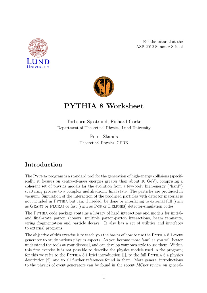 pythia 8 worksheet