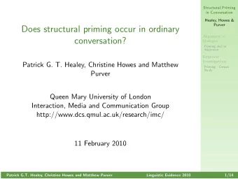 Does structural priming occur in ordinary  Alignment in  conversation?  Dialogue  Priming and/or