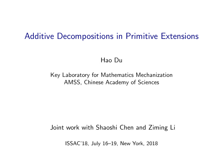 additive decompositions in primitive extensions