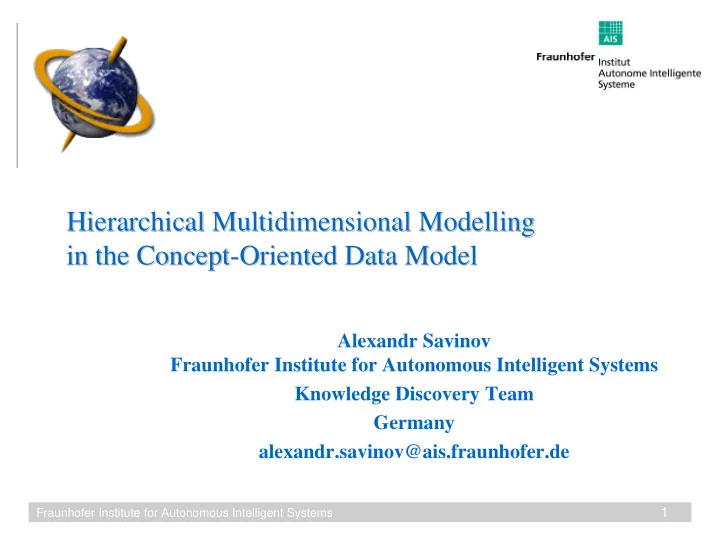 hierarchical multidimensional modelling hierarchical