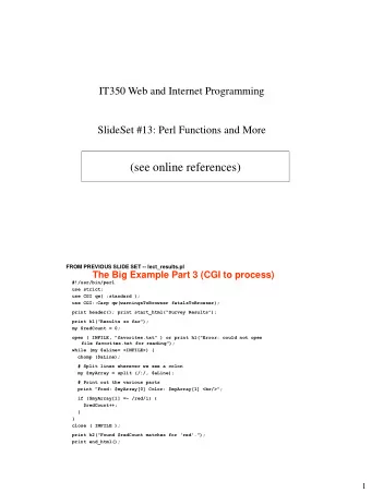 (see online references)  FROM PREVIOUS SLIDE SET -- lect_results.pl  The Big Example Part 3 (CGI to